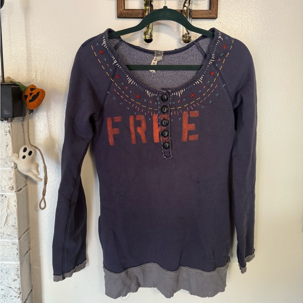 Free People Purple Button-Front Top
